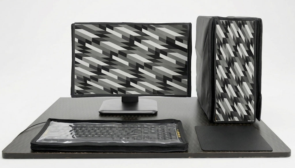 Blufury Polycarbonate Dust Proof Computer Desktop Cover Full Set for Monitor | Screen, CPU & Keyboard Protector | (Grey)