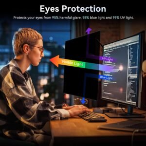 21.5 Inch Magnetic Computer Privacy Screen Filter | 2in1 - Anti Blue Light Eye Protection with Anti Spy Desktop Security Private Filter | 2H–3H Surface Hardness - Image 4